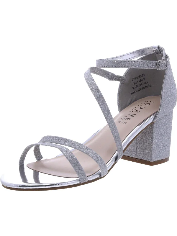 Sustainable Women's Recycled Material Sandals in Beige for Eco - Conscious ShoppersWomens Glitter Ankle Strap Block Heel