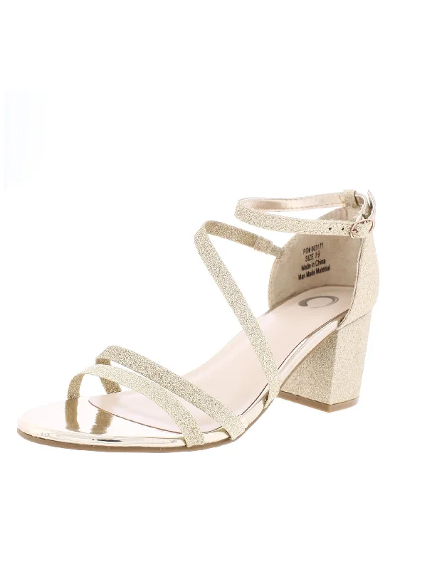 Women's Rhinestone - Embellished Open - Toe Sandals in Silver for a Glamorous Party LookWomens Glitter Ankle Strap Heels