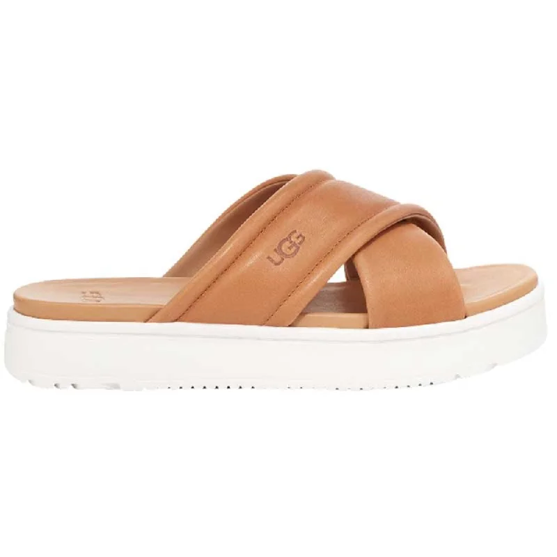 Women's Flat Slide Sandals with a Memory Foam Insole in White for All - Day ComfortUgg Women's Zayne Crossband Sandal Tan Leather